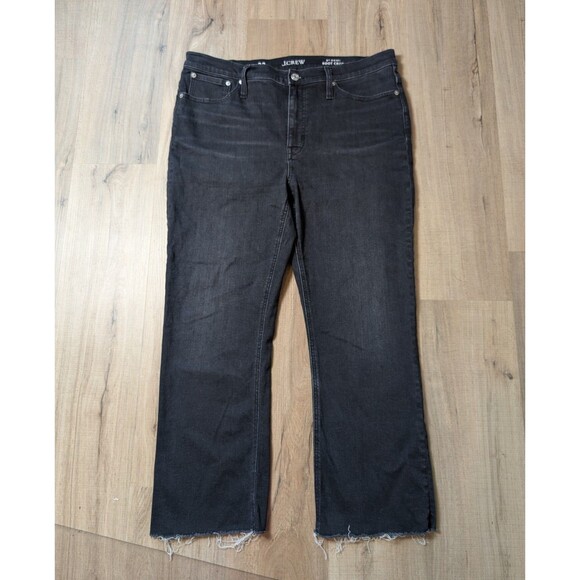 J.Crew Black Boot Crop Jeans Size 32 9" Demi Stretch Raw Hem Trendy - Picture 1 of 11